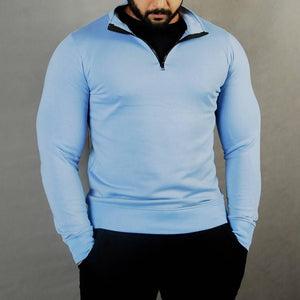 Light Blue Zip Mock Neck Top - theDaDaist