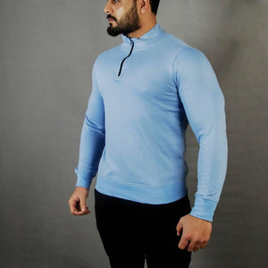 Light Blue Zip Mock Neck Top - theDaDaist