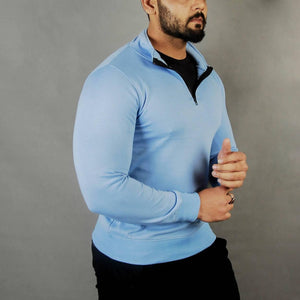 Light Blue Zip Mock Neck Top - theDaDaist